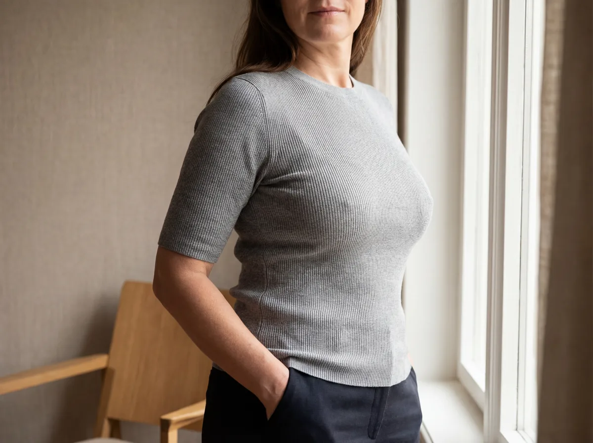 Natuurlijke borstvorm zijaanzicht onder kleding